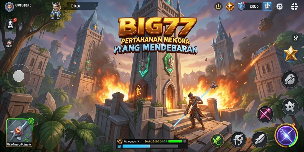 Tampilan gameplay BIG77 menampilkan strategi Tower Defense yang menegangkan.