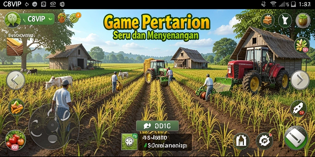 Tangkapan layar dari gameplay seru C8VIP yang menampilkan kegiatan bertani.