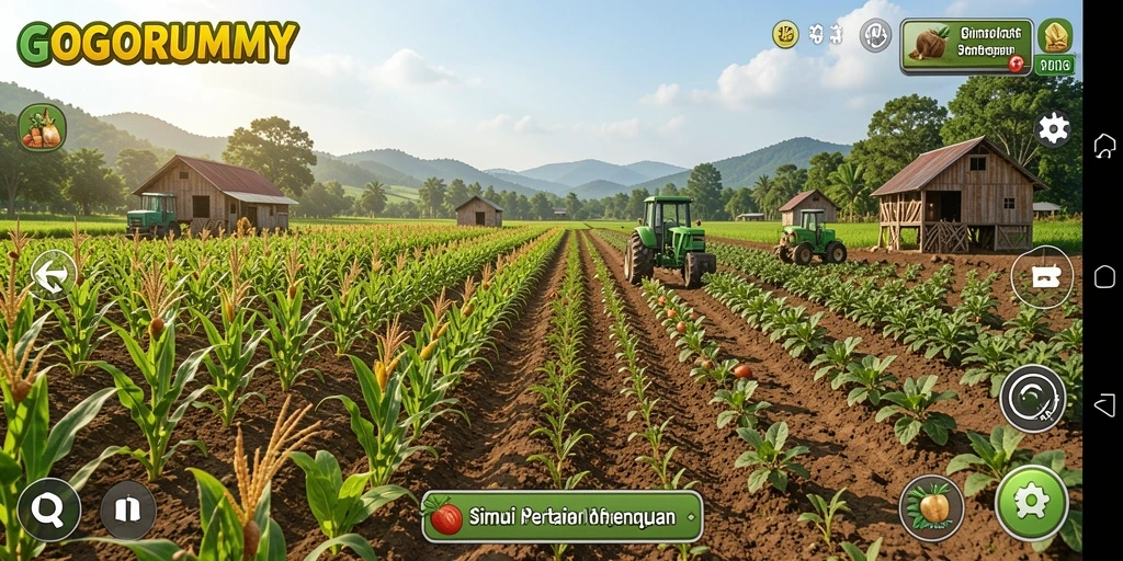 Tampilan gameplay GOGORUMMY dengan aktivitas bertani yang seru.