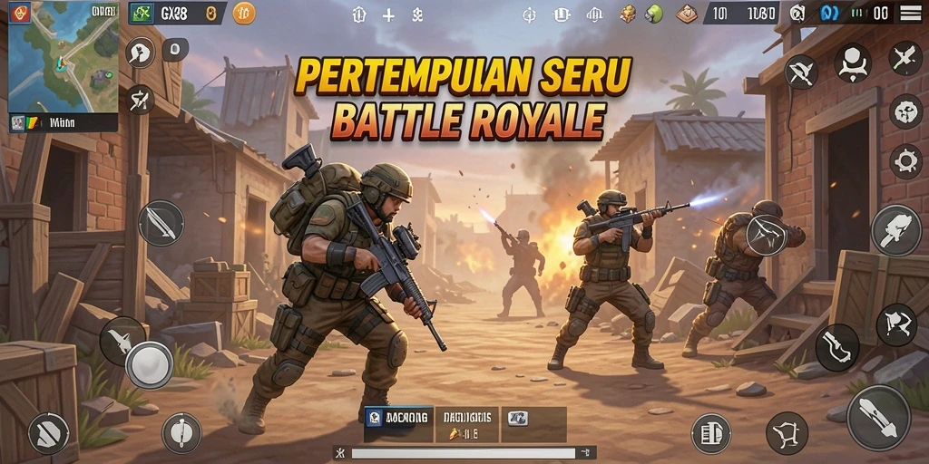 Screenshot GX88 menampilkan aksi seru di medan perang Battle Royale.