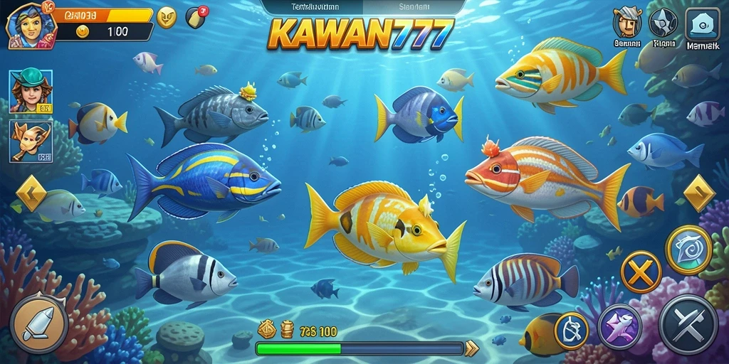 Screenshot KAWAN777 menunjukkan gameplay Tembak Ikan yang menarik dan menantang.