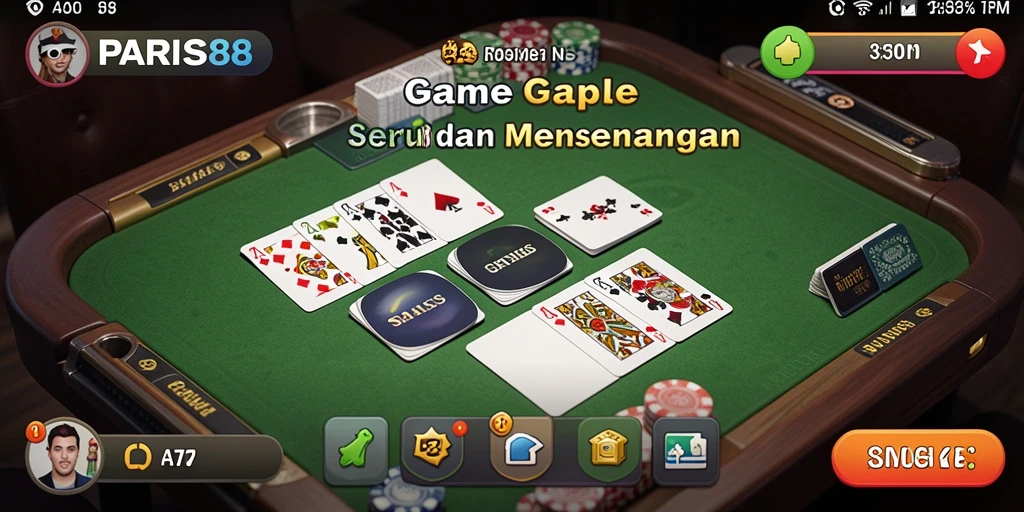 Screenshot game Gaple PARIS88 menampilkan gameplay seru dan interaksi antar pemain.