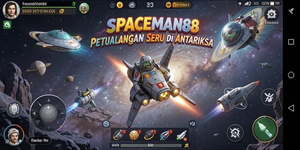 Screenshot gameplay <strong>SPACEMAN88</strong> yang menunjukkan misi petualangan luar angkasa.