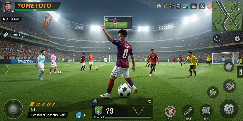 Tangkapan layar aksi mendebarkan dalam YUMETOTO, pengalaman sepak bola tak terlupakan.