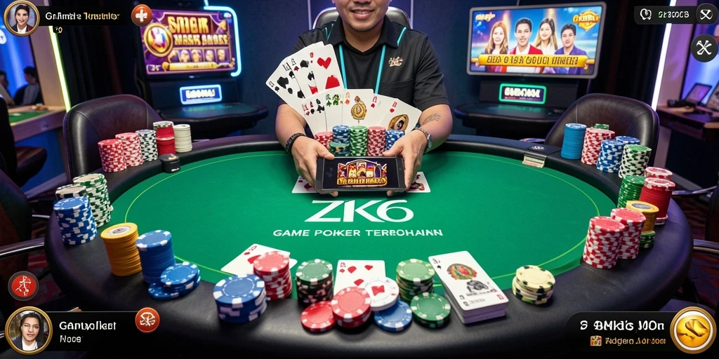 Screenshot gameplay ZK6 menampilkan suasana poker yang mengasyikkan.